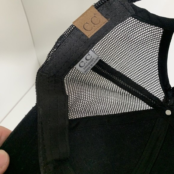 I'm that Cheer Mom Glitter Black Trucker Adjustable Strap Back Ponytail Hat Cap - Picture 10 of 11